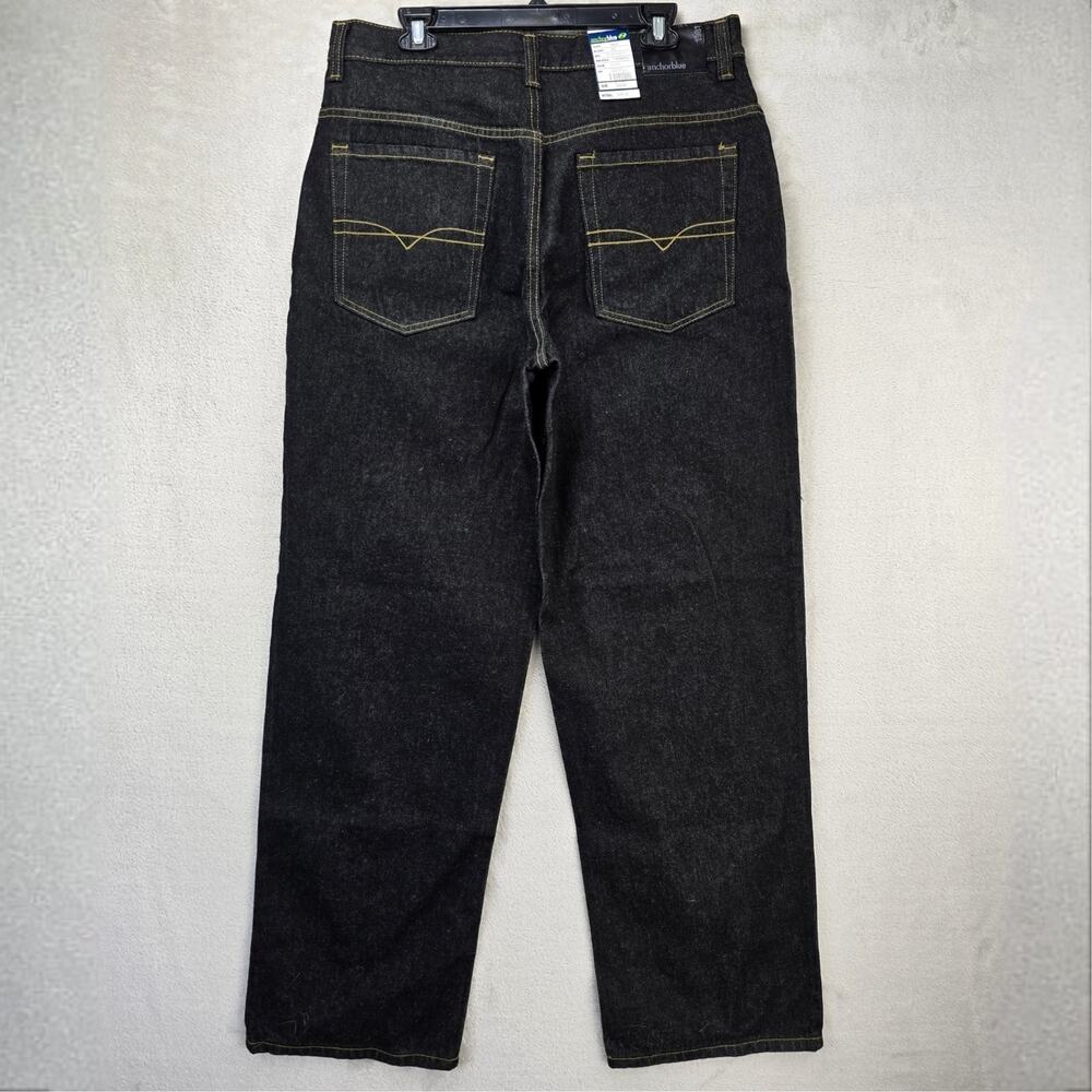 Vintage Anchor Blue Beyond Baggy Denim Jeans 34x34 Black Wide Leg Skater Y2K